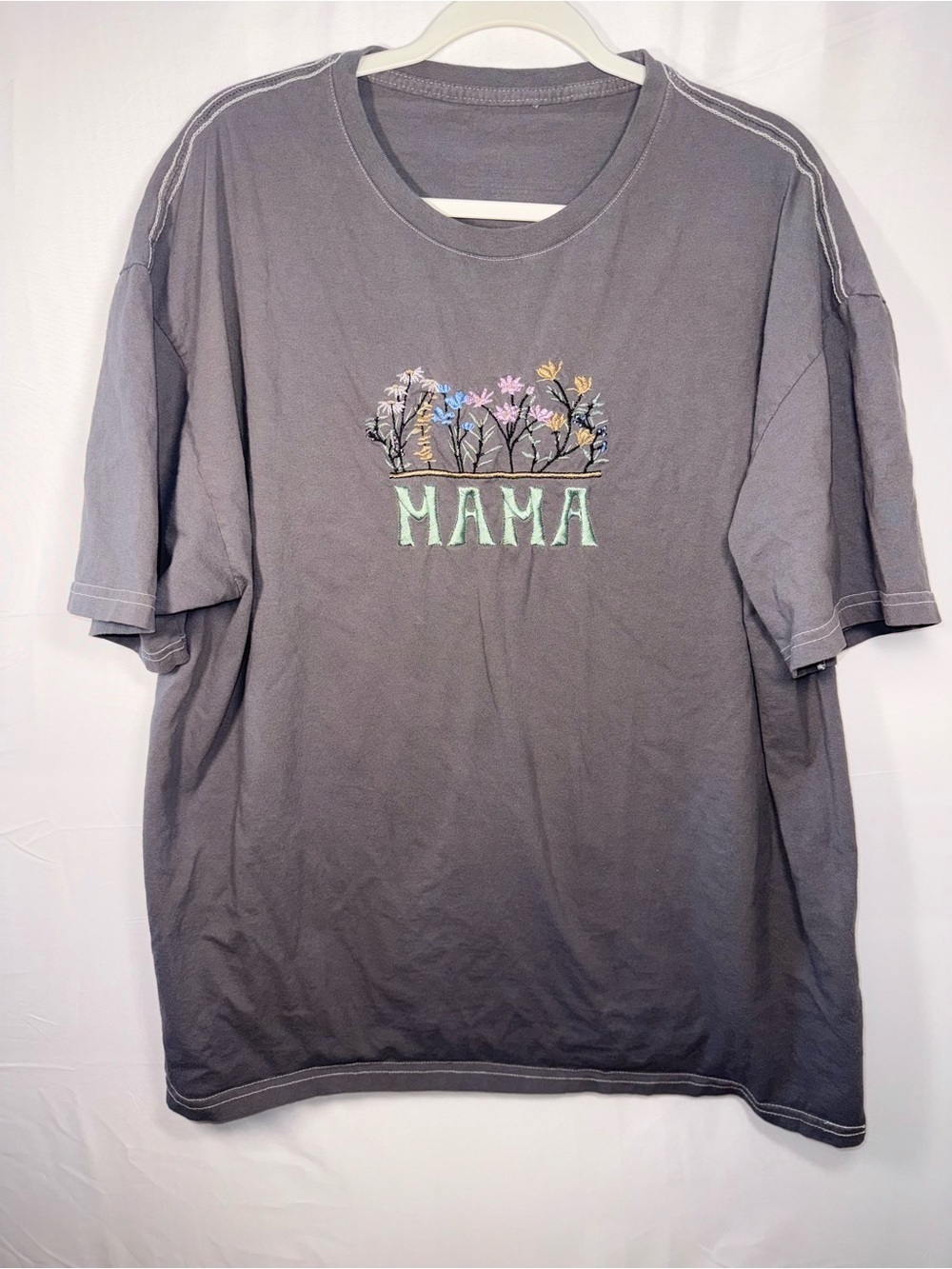 Gray 'MAMA' Embroidered Flower Short Sleeve Tee from Maurices Plus Size 1X
